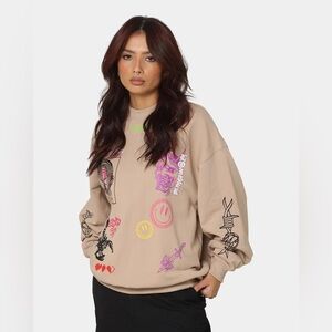 Culture Kings Loiter Hydra Multi Logo Graphic Crewneck Oversized Sweatshirt M